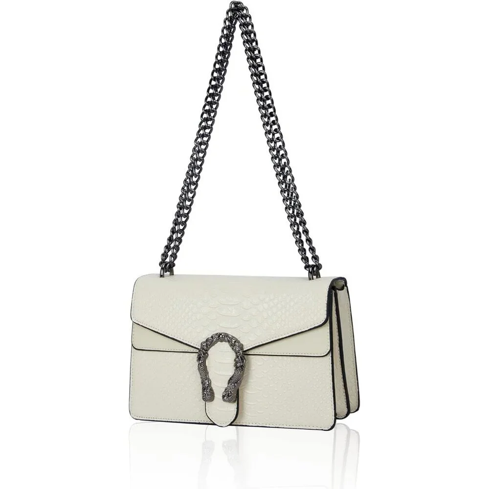 ⚡ Women's Snake Vegan Leather Print Casual Fashion Satchel White Crossbody Bag